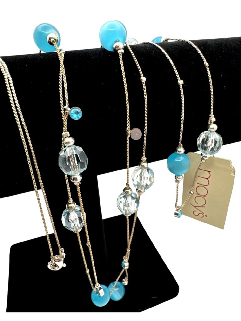 Macy's Blue Contemporary Necklace Light Extra Long Glass Bead 58"